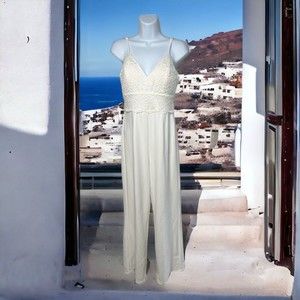 ALYA White Wedding Jumpsuit Wide leg Lace